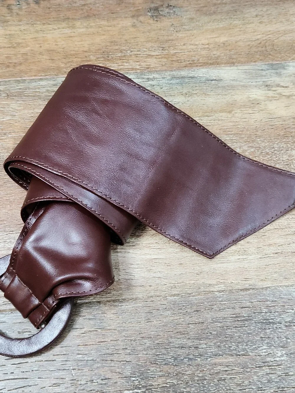 Chic Wide Brown Faux Leather Obi Belt with O-Ring Buckle – One Size